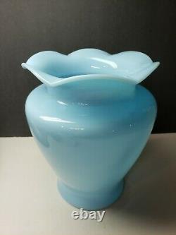 Rare Mckee Glass Chalaine Blue Sarah Ruffled Glass Vase