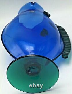 Vintage Blenko Glass Figural Fish Vase Handmade Blue Green Art Blown