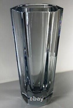 10 Stromberg Sweden Glass Crystal Mid Century ModernIce Blue Vase Signed