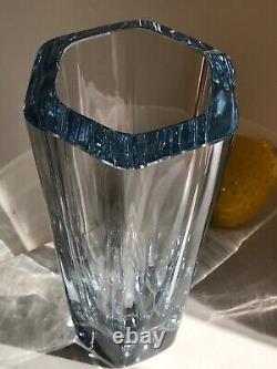 10 Stromberg Sweden Glass Crystal Mid Century ModernIce Blue Vase Signed