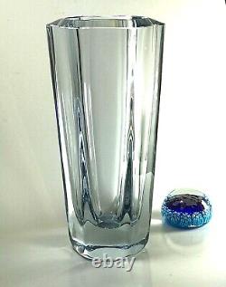 10 Stromberg Sweden Glass Crystal Mid Century ModernIce Blue Vase Signed