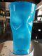 11-1/2 Large VASE art GLASS vtg Pinched Dimples Blue white cased Empoli Italy