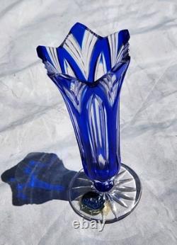 11 Caesar Crystal Bohemian Czech Cobalt Blue/Clear Lead Crystal Vase