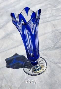 11 Caesar Crystal Bohemian Czech Cobalt Blue/Clear Lead Crystal Vase
