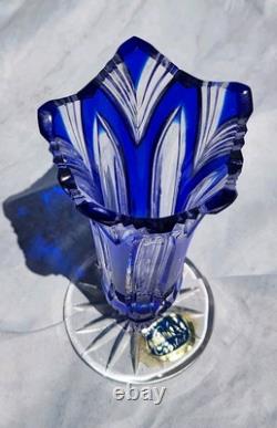 11 Caesar Crystal Bohemian Czech Cobalt Blue/Clear Lead Crystal Vase