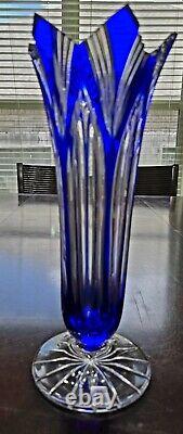 11 Caesar Crystal Bohemian Czech Cobalt Blue/Clear Lead Crystal Vase Stunning