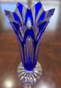 11 Caesar Crystal Bohemian Czech Cobalt Blue/Clear Lead Crystal Vase Stunning