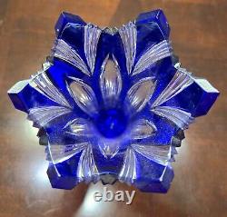 11 Caesar Crystal Bohemian Czech Cobalt Blue/Clear Lead Crystal Vase Stunning