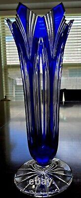 11 Caesar Crystal Bohemian Czech Cobalt Blue/Clear Lead Crystal Vase Stunning