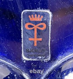 11 Cobalt Blue Art Glass Vase Signed Lars Hellsten for Skruf MCM 3 Owls Sweden