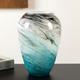11 H Teal Glass Vases for Flowers, Unique Hand Blown Glass Vase Blue Home Decor