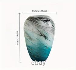 11 H Teal Glass Vases for Flowers, Unique Hand Blown Glass Vase Blue Home Decor