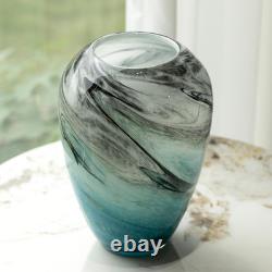 11 H Teal Glass Vases for Flowers, Unique Hand Blown Glass Vase Blue Home Decor