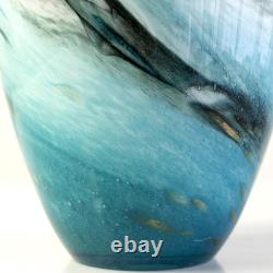 11 H Teal Glass Vases for Flowers, Unique Hand Blown Glass Vase Blue Home Decor