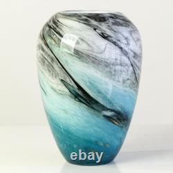 11 H Teal Glass Vases for Flowers, Unique Hand Blown Glass Vase Blue Home Decor