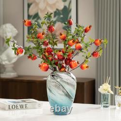 11 H Teal Glass Vases for Flowers, Unique Hand Blown Glass Vase Blue Home Decor