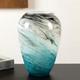 11 Teal Hand Blown Glass Vase Wide Mouth Blue Flower Home Decor