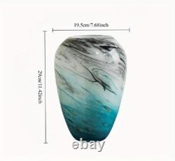 11 Teal Hand Blown Glass Vase Wide Mouth Blue Flower Home Decor