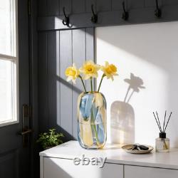 12.6 H Hand Blown Blue Glass Vase, Wide Mouth round Vase for Flowers, Beautif