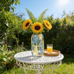12.6 H Hand Blown Blue Glass Vase, Wide Mouth round Vase for Flowers, Beautif