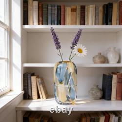 12.6 H Hand Blown Blue Glass Vase, Wide Mouth round Vase for Flowers, Beautif