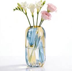 12.6 H Hand Blown Blue Glass Vase, Wide Mouth round Vase for Flowers, Beautif