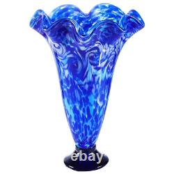 12 Tall Hand Blown Cobalt Blue Confetti Art Glass Flower Vase
