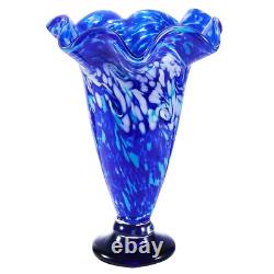 12 Tall Hand Blown Cobalt Blue Confetti Art Glass Flower Vase