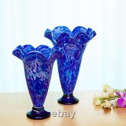 12 Tall Hand Blown Cobalt Blue Confetti Art Glass Flower Vase