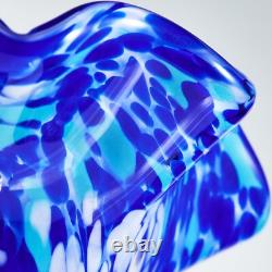 12 Tall Hand Blown Cobalt Blue Confetti Art Glass Flower Vase 12 Tall Hand Blown Cobalt Blue Confetti Art Glass Flower Vase