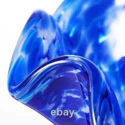 12 Tall Hand Blown Cobalt Blue Confetti Art Glass Flower Vase