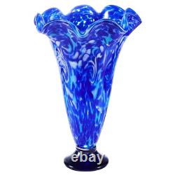 12 Tall Hand Blown Cobalt Blue Confetti Art Glass Flower Vase