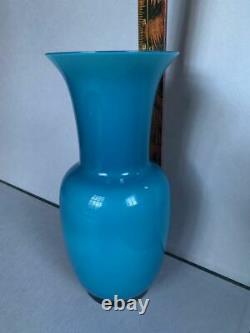 12 Venini Murano Italy cased blue & white art glass vase 2002 signed