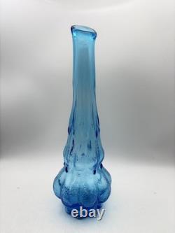 14 Blue Swung Glass Vase Bulbous Base MCM Kanawha Glass