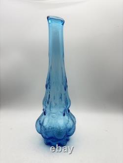 14 Blue Swung Glass Vase Bulbous Base MCM Kanawha Glass