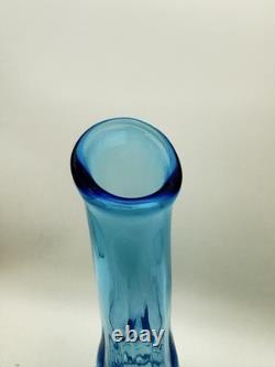 14 Blue Swung Glass Vase Bulbous Base MCM Kanawha Glass