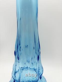 14 Blue Swung Glass Vase Bulbous Base MCM Kanawha Glass