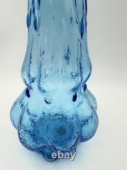 14 Blue Swung Glass Vase Bulbous Base MCM Kanawha Glass