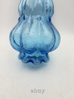 14 Blue Swung Glass Vase Bulbous Base MCM Kanawha Glass