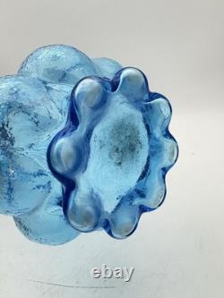 14 Blue Swung Glass Vase Bulbous Base MCM Kanawha Glass