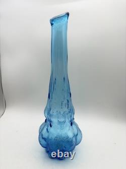 14 Blue Swung Glass Vase Bulbous Base MCM Kanawha Glass