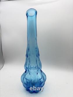 14 Blue Swung Glass Vase Bulbous Base MCM Kanawha Glass