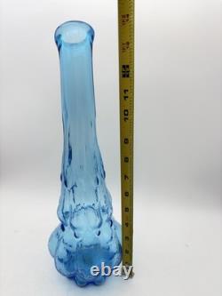 14 Blue Swung Glass Vase Bulbous Base MCM Kanawha Glass
