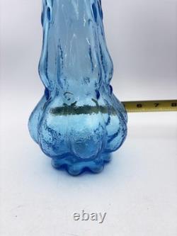 14 Blue Swung Glass Vase Bulbous Base MCM Kanawha Glass