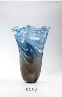 14 Blue and Brown Glass Flower Vase with Artistic Design