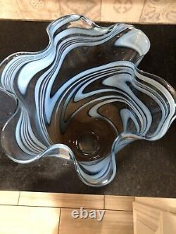 14 Blue and Brown Glass Flower Vase with Artistic Design