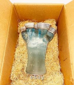 14 Murano Glass Vase Italy Sea Blue Ruffled Striped Top Tosi Cenedese Signed