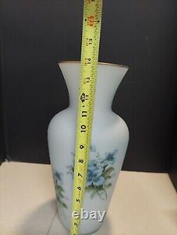 14 Norleans Italy Handpainted Cameo Glass Light Blue With Blue Fliwers Vase