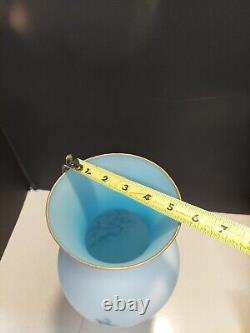 14 Norleans Italy Handpainted Cameo Glass Light Blue With Blue Fliwers Vase