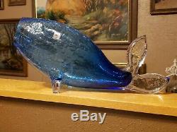 15 Large Blenko Blue Crackle Glass Fish Whale MCM Mid Century Modern W. VA. USA